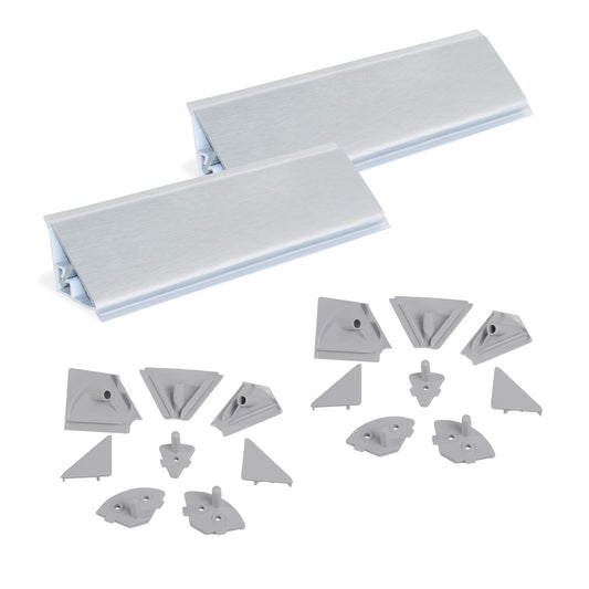 Emuca Lotto di 2 Kit Alzatina triangolari Plasline con accessori di montaggio, 2 aste lunghe 2,35 m, Tecnoplastica, Anodizzato satinato