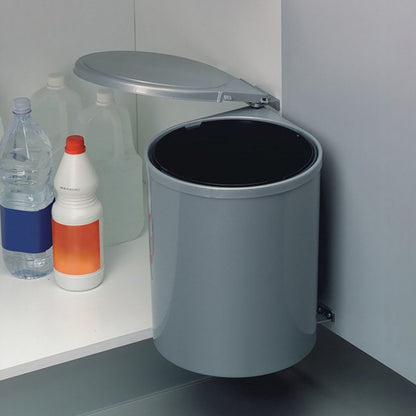 Emuca contenitore per il riciclaggio da fissare all'anta del mobile, 1 contenitore estraibile 13 lt, Tecnoplastica, Grigia