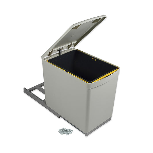 Emuca contenitore per la raccolta differenziata da fissare sul fondo ed estraibile manualmente in cucina 1 x16lt e coperchio automatico, Tecnoplastica, Grigia