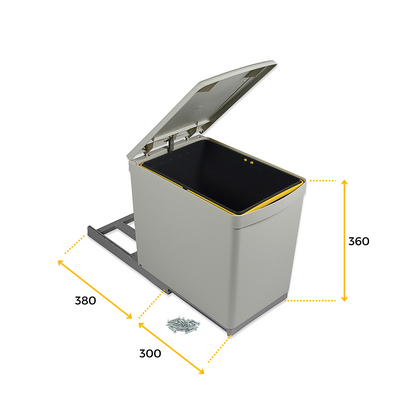 Pattumiera per differenziata, fissaggio inferiore estrazione manuale, 1 contenitore da 16 L e coperchio apertura automatica
