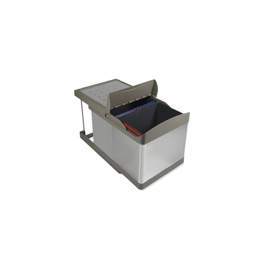 Emuca contenitore per la raccolta differenziata da fissare sul fondo ed estraibile automaticamente in cucina 2x16 lt, Tecnoplastica e Acciaio inossidabile