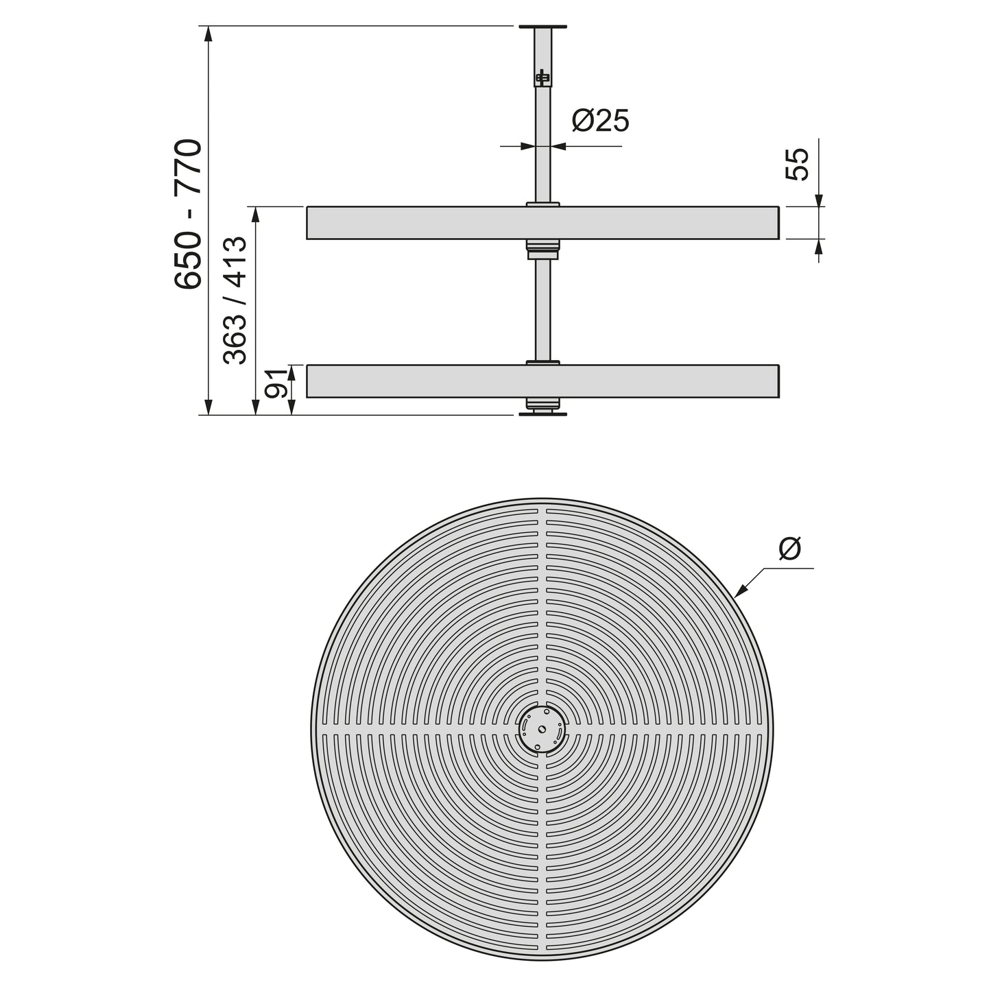 Emuca Set di piatti circolari da cucina Shelvo, per modulo da 800 mm, Tecnoplastica e Alluminio, Bianca