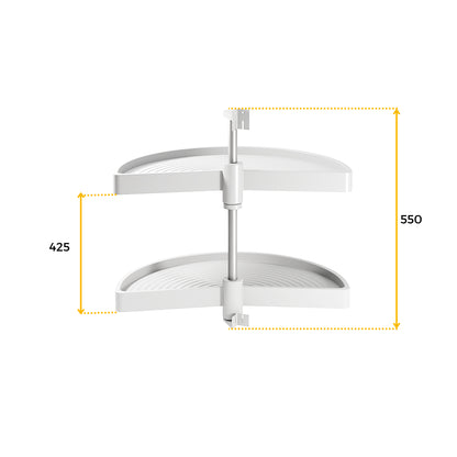 Emuca Set di piatti girevoli Shelvo a 1/2 luna, per modulo da 800 mm, Tecnoplastica e Alluminio, Bianca