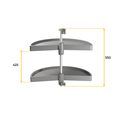 Emuca Set di piatti girevoli Shelvo a 1/2 luna, per modulo da 800 mm, Tecnoplastica e Alluminio, Grigia