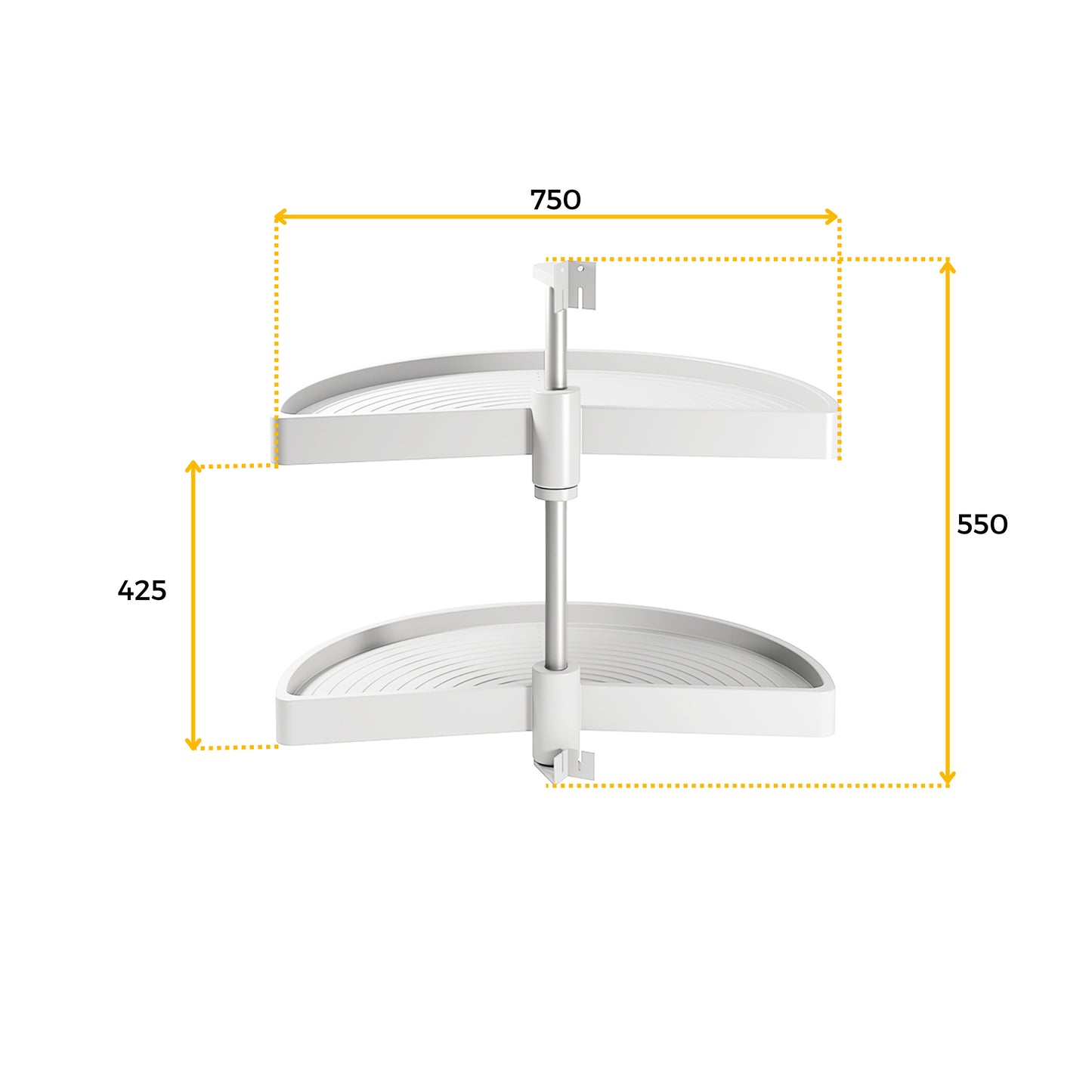 Emuca Set di piatti girevoli Shelvo a 1/2 luna, per modulo da 900 mm, Tecnoplastica e Alluminio, Bianca