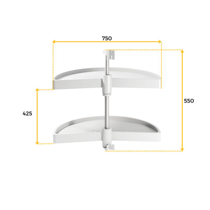Emuca Set di piatti girevoli Shelvo a 1/2 luna, per modulo da 900 mm, Tecnoplastica e Alluminio, Bianca