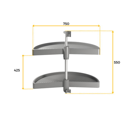 Emuca Set di piatti girevoli Shelvo a 1/2 luna, per modulo da 900 mm, Tecnoplastica e Alluminio, Grigia