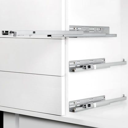 Emuca Set di guide per cassetti a scomparsa Silver, estrazione totale, chiusura soft, profondità 250 mm, Acciaio, Zincato bianco