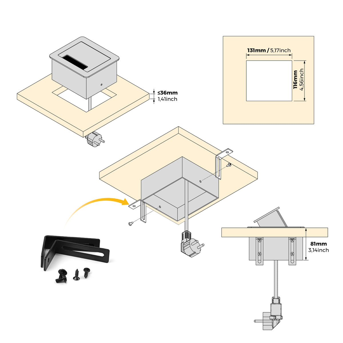 Multipresa Atom 14 per scrivania (130x115mm)
