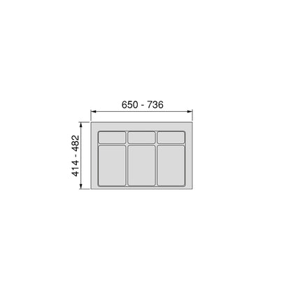 Emuca Base per contenitori per cassetti da cucina Recycle, 3 scomparti, modulo 800 mm, Grigio antracite Tecnoplastica