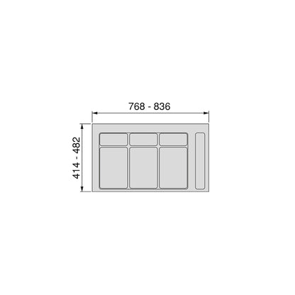 Emuca Base per contenitori per cassetti da cucina Recycle, 3 scomparti, modulo 900 mm, Grigio antracite Tecnoplastica