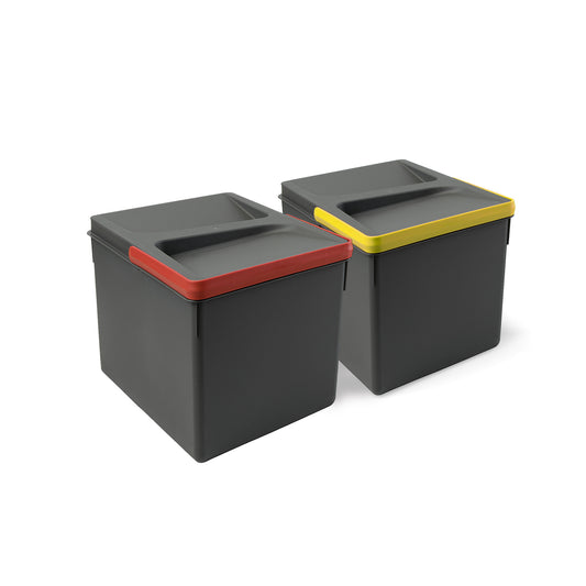 Emuca Kit di contenitori per la raccolta differenziata per cassetti da cucina Recycle Altezza Recycle 216 mm, 2x12 lt, Grigio antracite Tecnoplastica