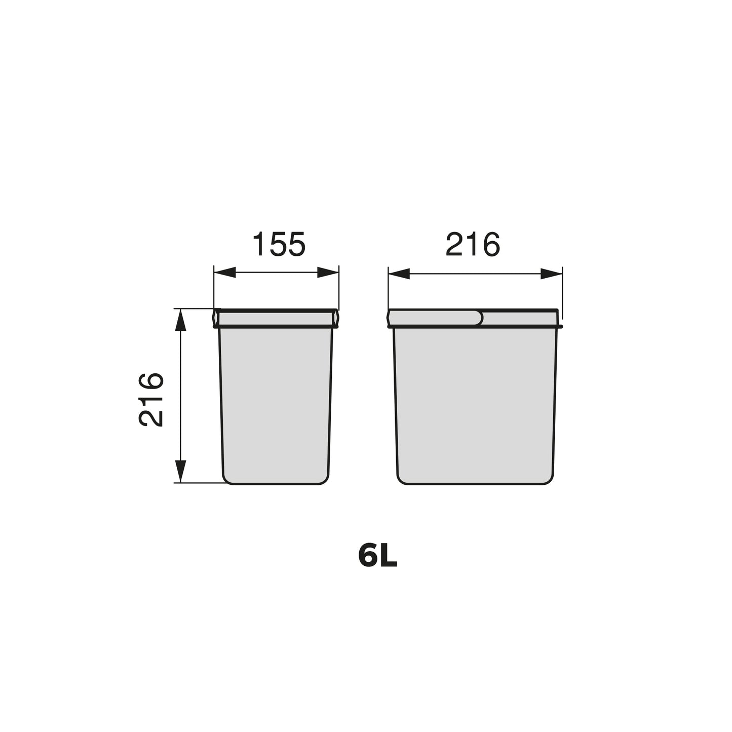 Emuca Kit di contenitori per la raccolta differenziata per cassetti da cucina Recycle Altezza Recycle 216 mm, 2x6 lt, Grigio antracite Tecnoplastica