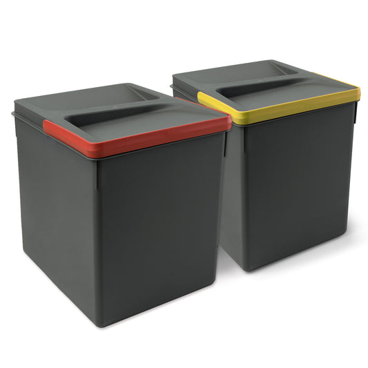 Emuca Kit di contenitori per la raccolta differenziata per cassetti da cucina Recycle Altezza Recycle 266 mm, 2x15 lt, Grigio antracite Tecnoplastica