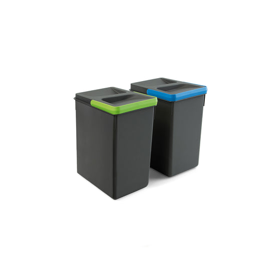 Emuca Kit di contenitori per la raccolta differenziata per cassetti da cucina Recycle Altezza Recycle 266 mm, 2x7 lt, Grigio antracite Tecnoplastica
