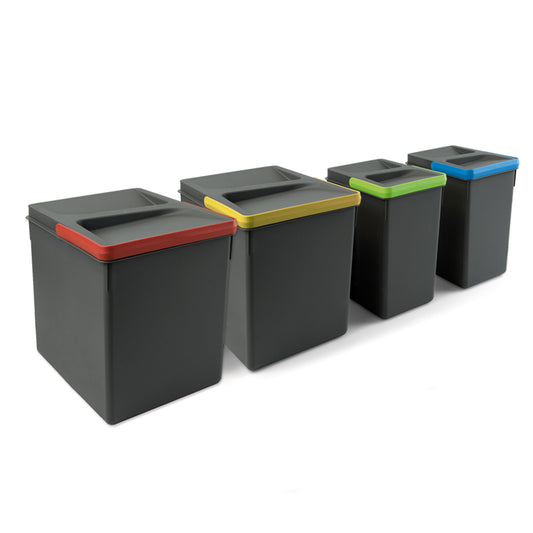 Emuca Kit di contenitori per la raccolta differenziata per cassetti da cucina Recycle Altezza Recycle 266 mm, 2x15 lt, 2x7 lt, Grigio antracite Tecnoplastica