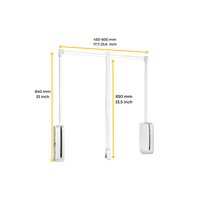 Emuca Appendiabiti saliscendi per armadio Sling, larghezza regolabile 450-600 mm, Acciaio e Tecnoplastica, Bianco