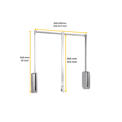 Emuca Appendiabiti saliscendi per armadio Sling, larghezza regolabile 600-830 mm, Acciaio e Tecnoplastica, Cromato lucido