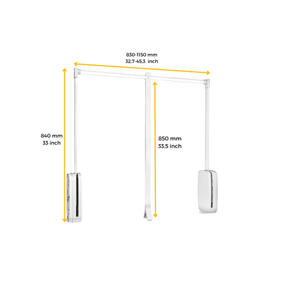 Emuca Appendiabiti saliscendi per armadio Sling, larghezza regolabile 830-1150 mm, Acciaio e Tecnoplastica, Bianco