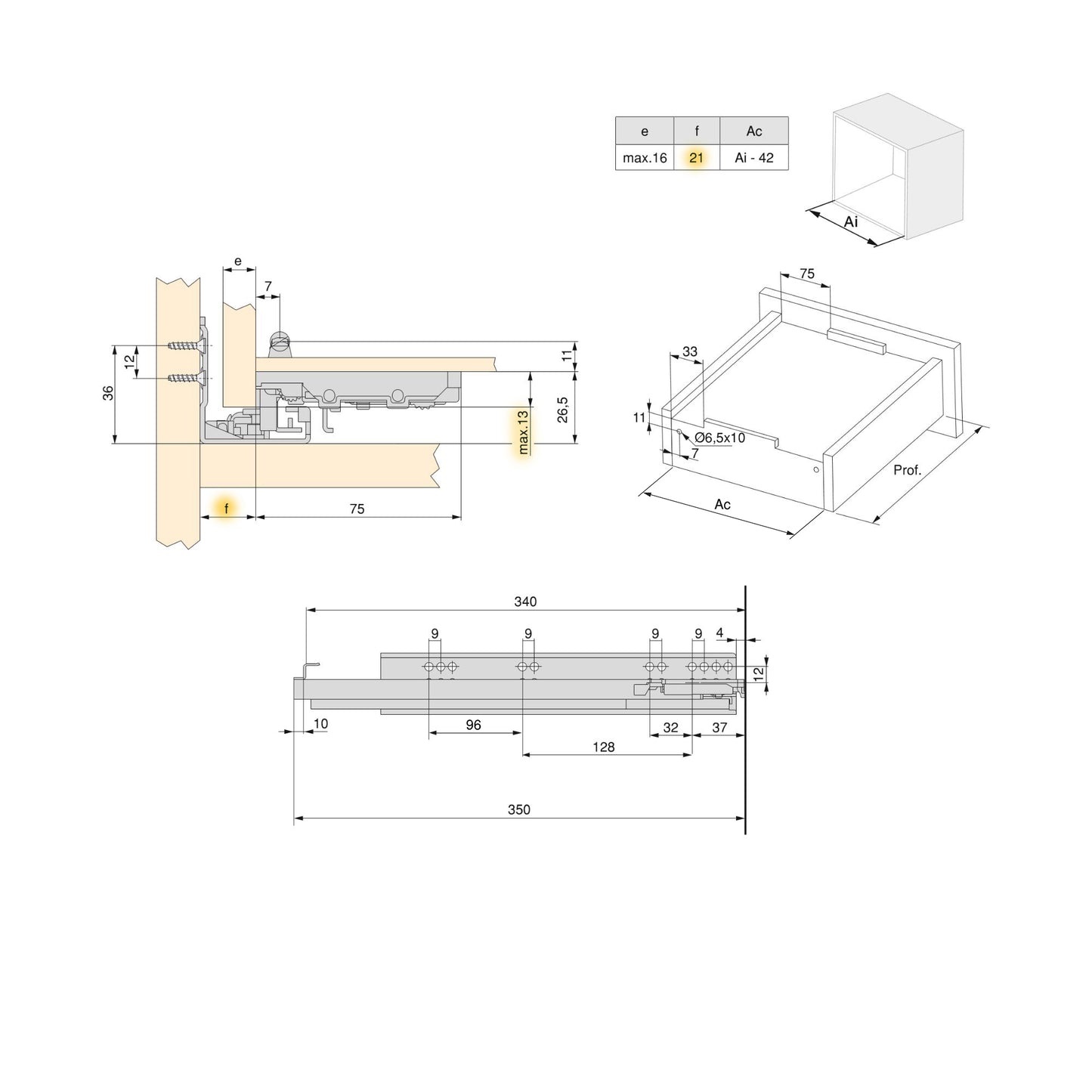 Emuca Set di guide per cassetti a scomparsa Silver, estrazione totale, con chiusura soft e aggancio, profondità 340 mm, Acciaio, Zincato bianco