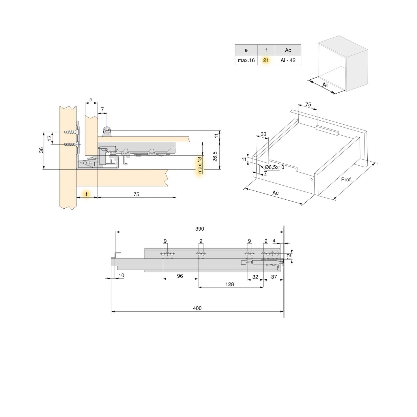 Emuca Set di guide per cassetti a scomparsa Silver, estrazione totale, con chiusura soft e aggancio, profondità 390 mm, Acciaio, Zincato bianco