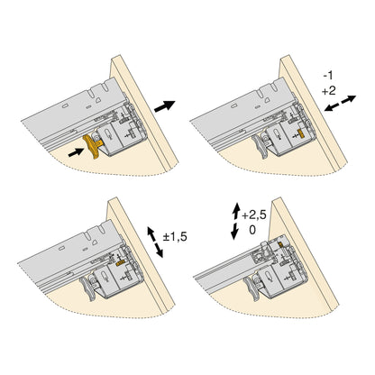 Emuca Set di guide per cassetti a scomparsa Silver, estrazione totale, con chiusura soft e aggancio, profondità 490 mm, Acciaio, Zincato bianco