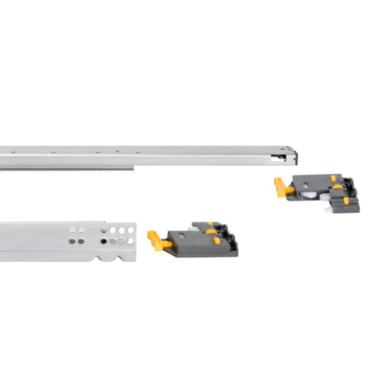 Emuca Set di guide per cassetti a scomparsa Silver, estrazione totale, con chiusura soft e aggancio, profondità 490 mm, Acciaio, Zincato bianco