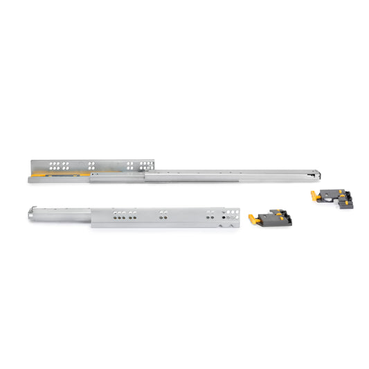 Emuca Set di guide per cassetti a scomparsa Silver, estrazione totale, con chiusura soft e aggancio, profondità 490 mm, Acciaio, Zincato bianco