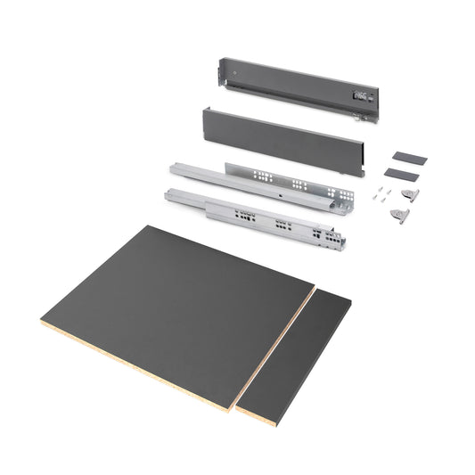 Emuca Kit di cassetti per cucina o bagno Vertex con regolazione 3D, altezza 93 mm, con pannelli inclusi, modulo 450 mm, Grigio antracite