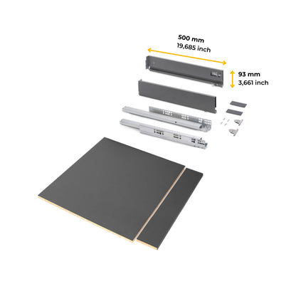Emuca Kit di cassetti per cucina o bagno Vertex con regolazione 3D, altezza 93 mm, con pannelli inclusi, modulo 600 mm, Grigio antracite