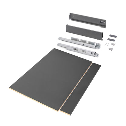 Emuca Kit di cassetti per cucina o bagno Vertex con regolazione 3D, altezza 93 mm, con pannelli inclusi, modulo 900 mm, Grigio antracite
