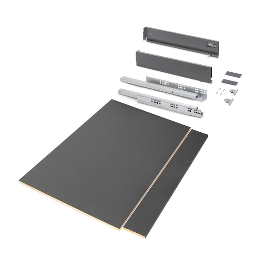 Emuca Kit di cassetti per cucina o bagno Vertex con regolazione 3D, altezza 93 mm, con pannelli inclusi, modulo 900 mm, Grigio antracite