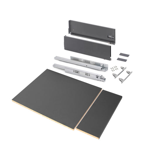 Emuca Kit di cassetti per cucina o bagno Vertex con regolazione 3D, altezza 178 mm, con pannelli inclusi, modulo 450 mm, Grigio antracite