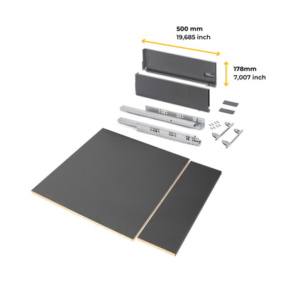 Kit cassetto per cucina o bagno Vertex di altezza 178mm con pannelli inclusi e regolazione 3D