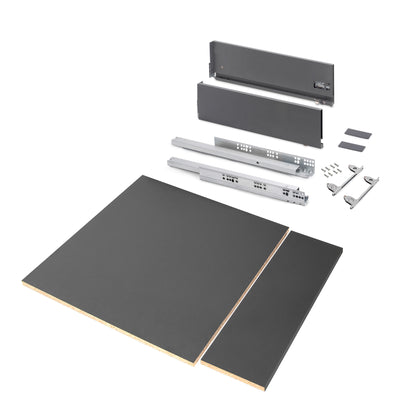 Emuca Kit di cassetti per cucina o bagno Vertex con regolazione 3D, altezza 178 mm, con pannelli inclusi, modulo 600 mm, Grigio antracite