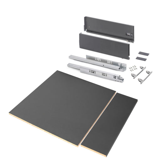 Emuca Kit di cassetti per cucina o bagno Vertex con regolazione 3D, altezza 178 mm, con pannelli inclusi, modulo 600 mm, Grigio antracite