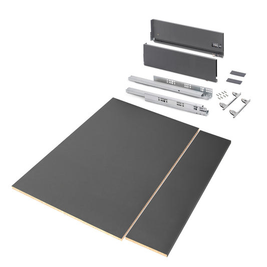 Emuca Kit di cassetti per cucina o bagno Vertex con regolazione 3D, altezza 178 mm, con pannelli inclusi, modulo 900 mm, Grigio antracite