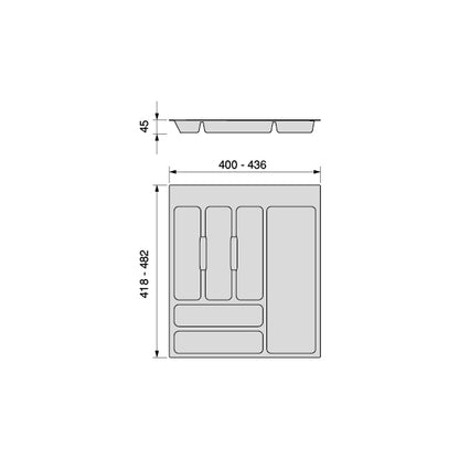 Emuca Portaposate universale per posate Optima, modulo 500 mm, Tecnoplastica, Grigia