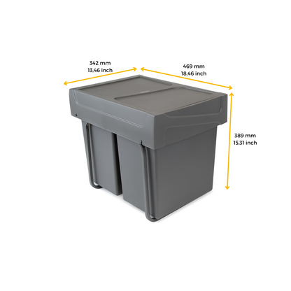 Emuca Contenitore per la raccolta differenziata Recycle da montare sul fondo e da estrarre manualmente in cucina Recycle 2x20lt, Grigio antracite, Tecnoplastica
