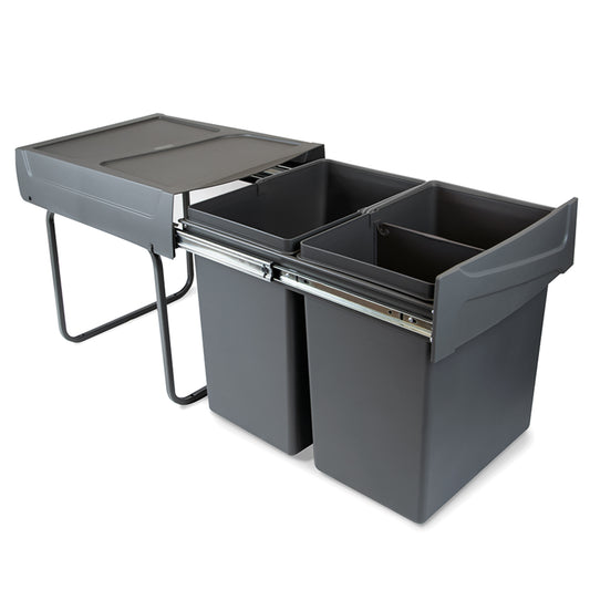 Emuca Contenitore per la raccolta differenziata Recycle da montare sul fondo e da estrarre manualmente in cucina Recycle 2x20lt, Grigio antracite, Tecnoplastica