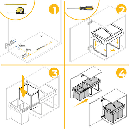 Emuca Contenitore per la raccolta differenziata Recycle da montare sul fondo e da estrarre manualmente in cucina Recycle 2x20lt, Grigio antracite, Tecnoplastica