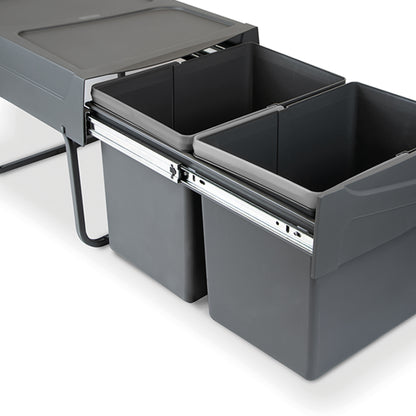 Emuca Contenitore per la raccolta differenziata da montare sul fondo ed estraibile manualmente in cucina 2x15lt, Grigio antracite Tecnoplastica