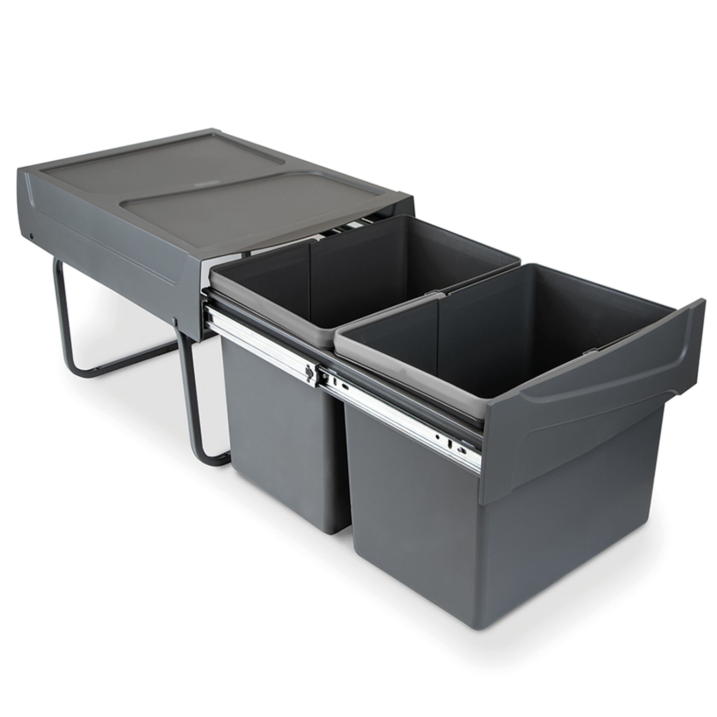 Emuca Contenitore per la raccolta differenziata da montare sul fondo ed estraibile manualmente in cucina 2x15lt, Grigio antracite Tecnoplastica
