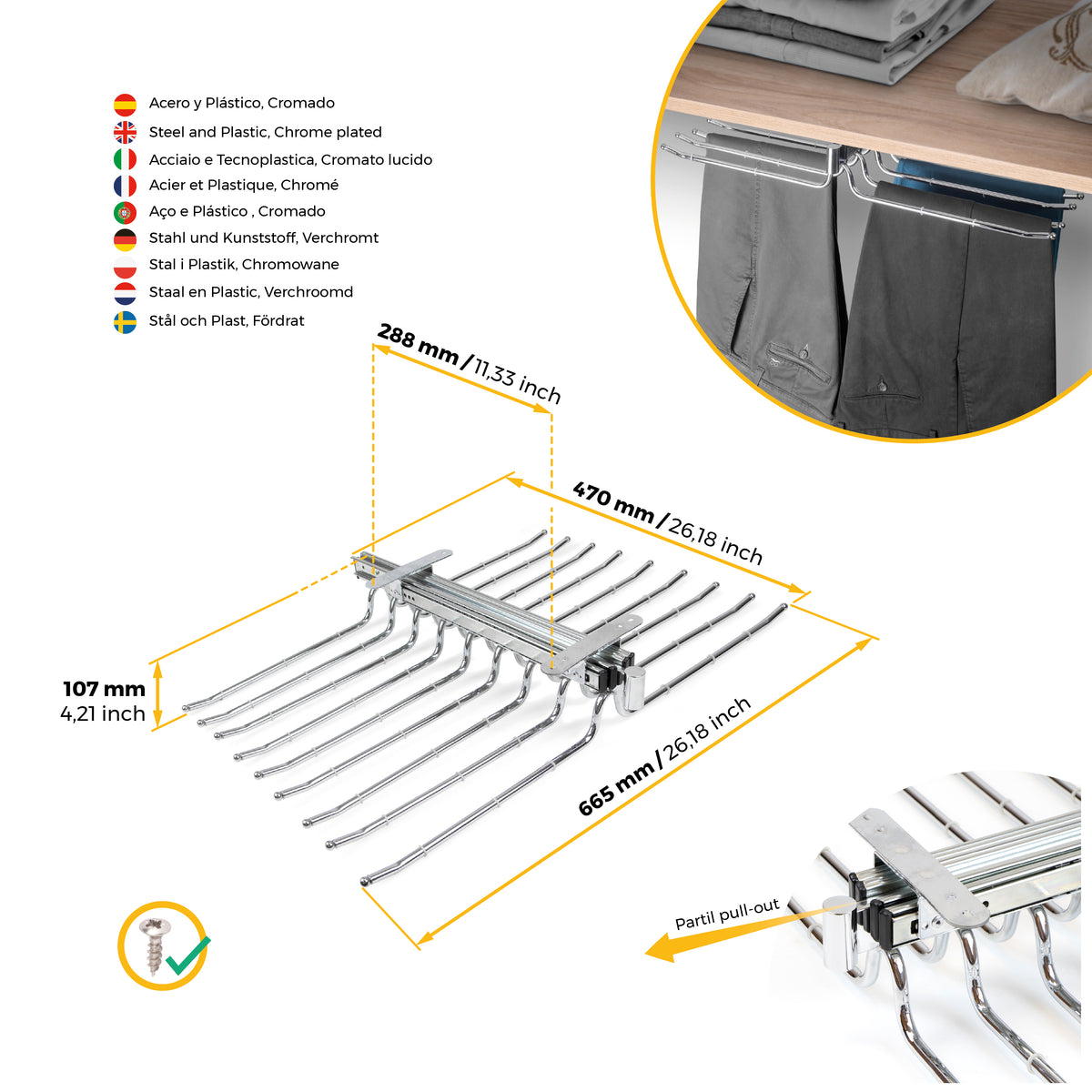 Porta pantaloni doppio estraibile per armadio.