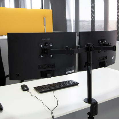 Emuca Supporto per monitor da tavolo inclinabile e girevole a 360°, doppio, acciaio, Verniciato nero