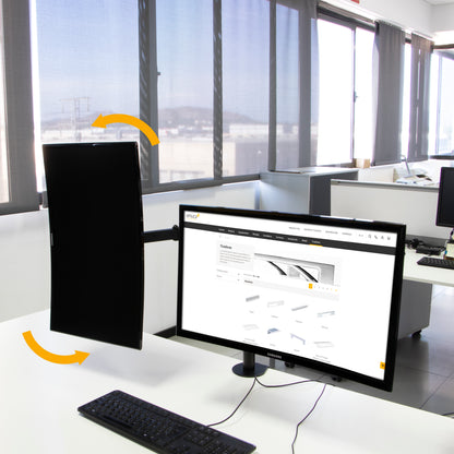 Emuca Supporto per monitor da tavolo inclinabile e girevole a 360°, doppio, acciaio, Verniciato nero