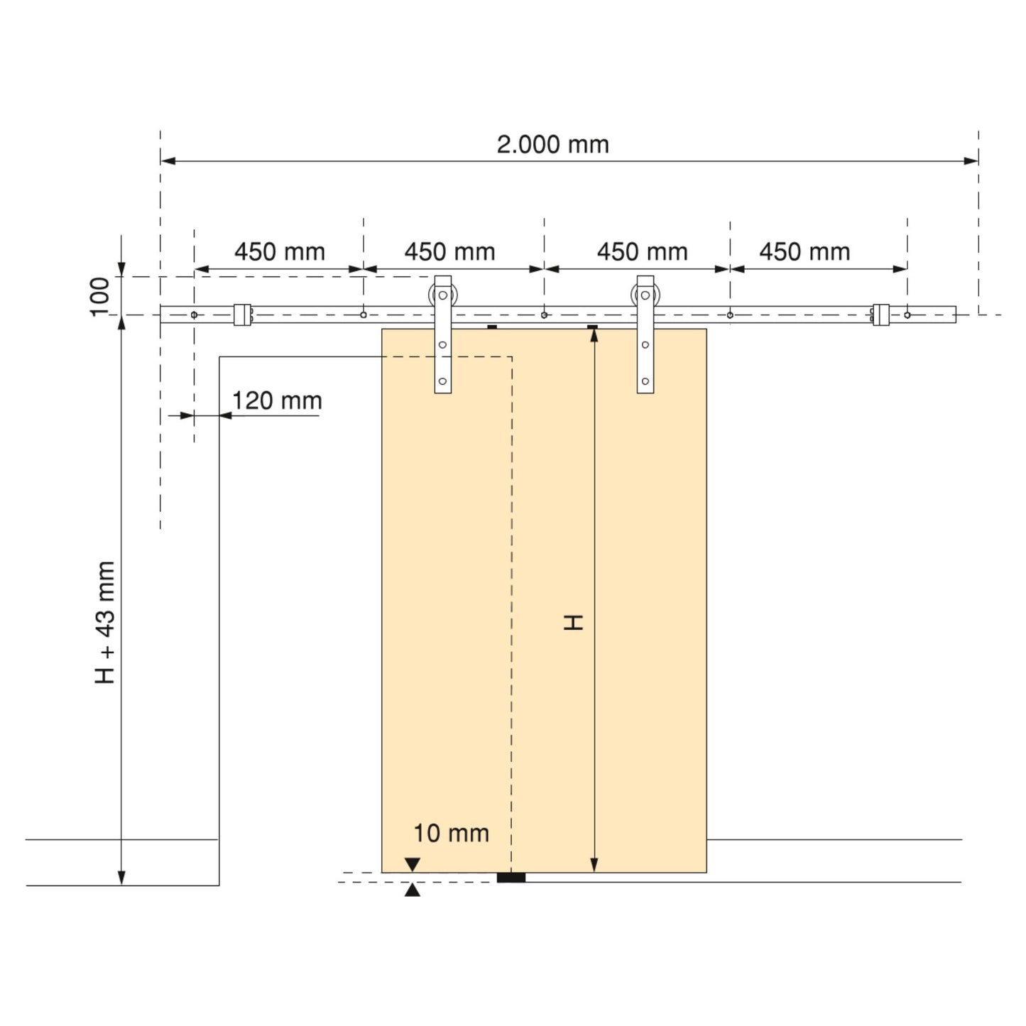 Emuca Kit di ferramentaper porta scorrevole appesa in legno Barn, senza chiusura soft, pannelli non inclusi, Acciaio e Tecnoplastica, Verniciato nero
