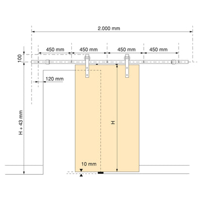 Emuca Kit di ferramentaper porta scorrevole appesa in legno Barn, senza chiusura soft, pannelli non inclusi, Acciaio e Tecnoplastica, Verniciato nero
