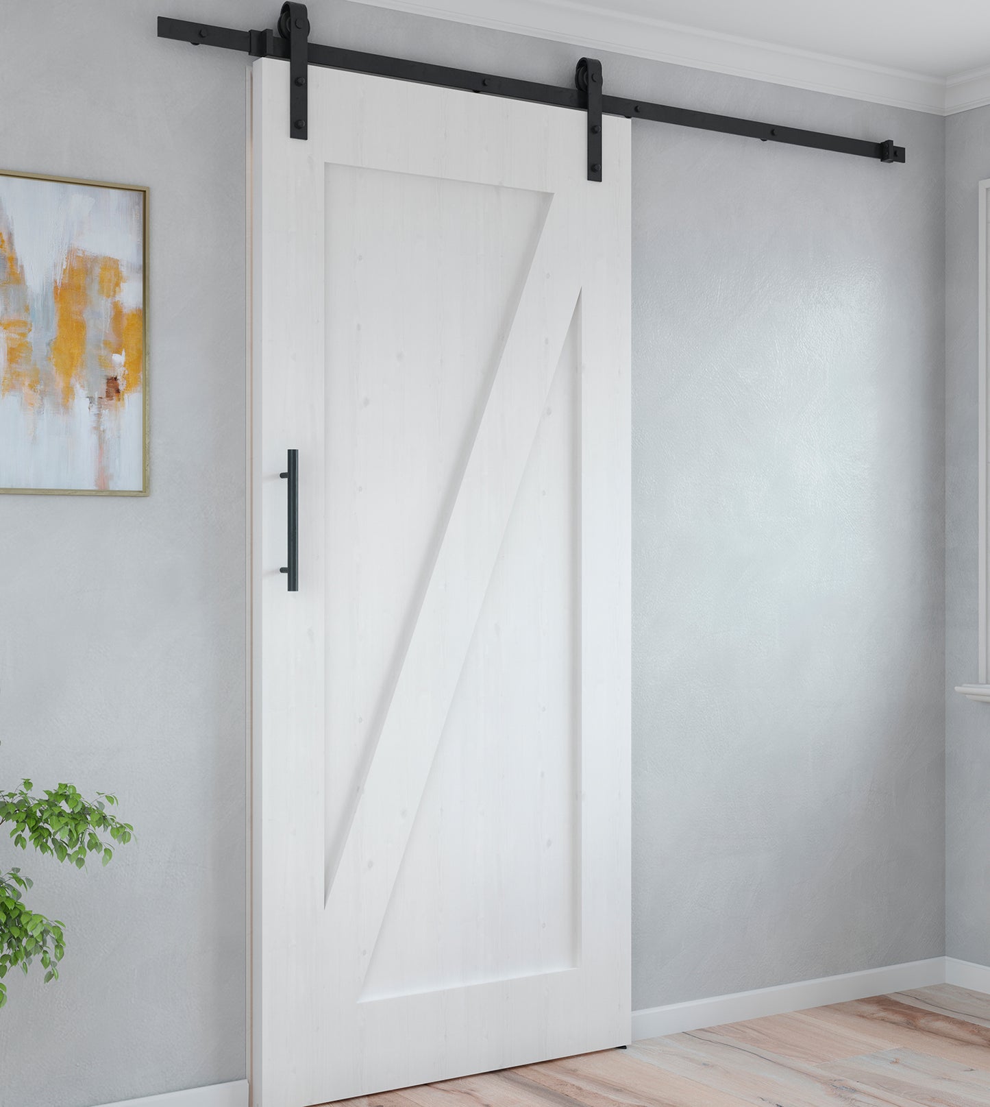 Emuca Kit di ferramentaper porta scorrevole appesa in legno Barn, senza chiusura soft, pannelli non inclusi, Acciaio e Tecnoplastica, Verniciato nero