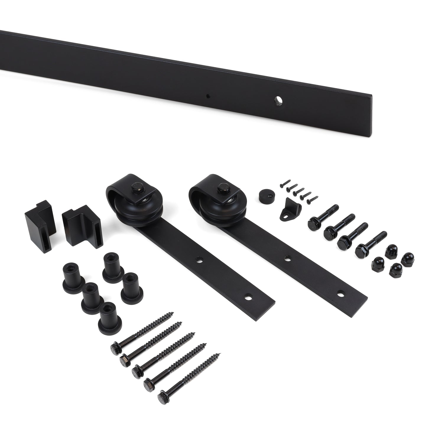 Emuca Kit di ferramentaper porta scorrevole appesa in legno Barn, senza chiusura soft, pannelli non inclusi, Acciaio e Tecnoplastica, Verniciato nero
